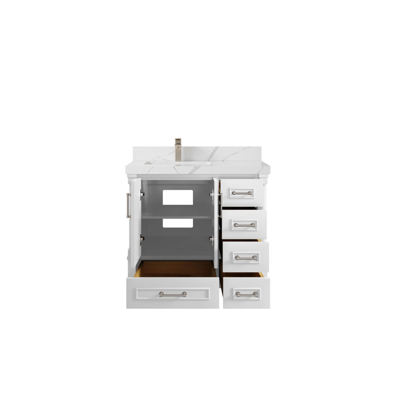 Aberdeen 36'' White Freestanding Bathroom Vanity with Calacatta Quartz Top