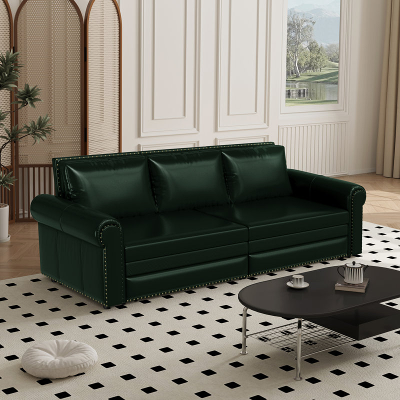 3-In-1 Faux Leather Convertible Sleeper Sofa, Green