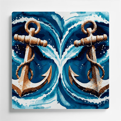 Art mural en métal gris Coastal Double Anchor