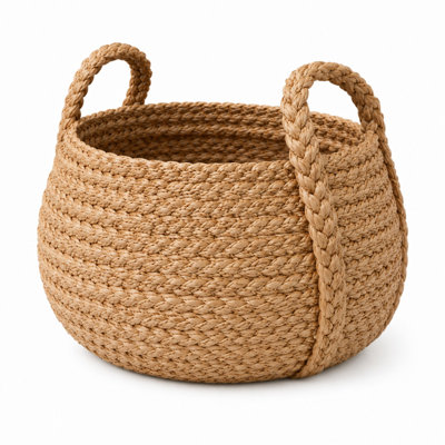 Cole and Grey Seagrass Handmade Woven Brown Decorative and Functional Storage Basket with Braided Handles