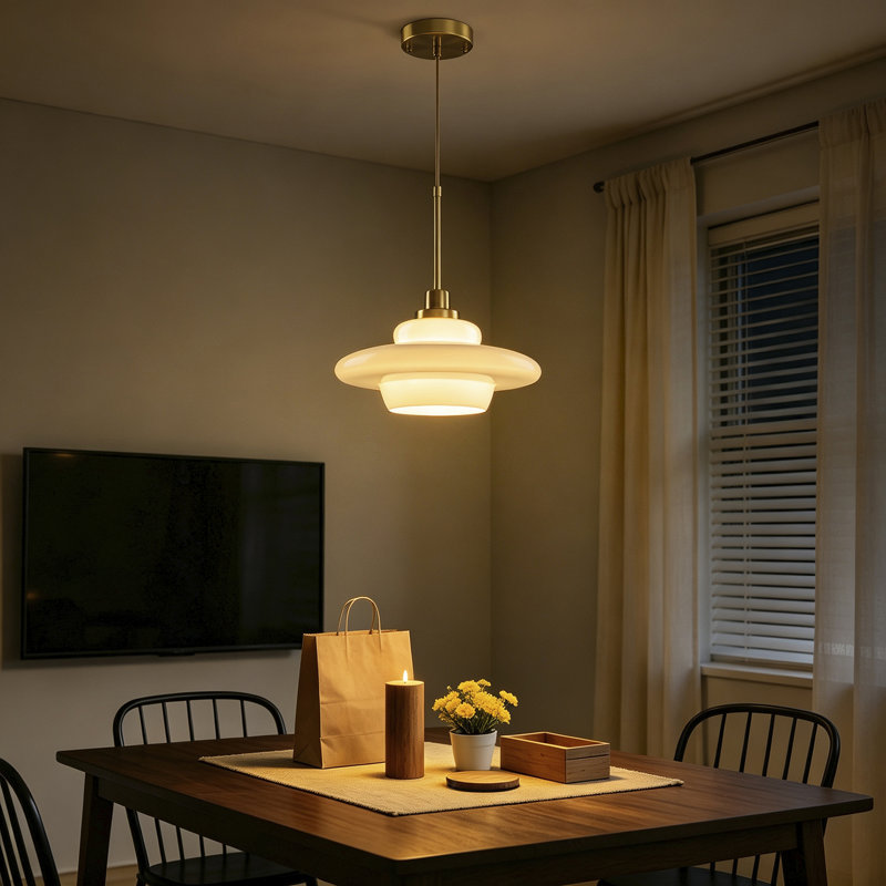 Luminaire suspendu 1 lumière Mid Century Modern Gold avec abat-jour en verre de lait