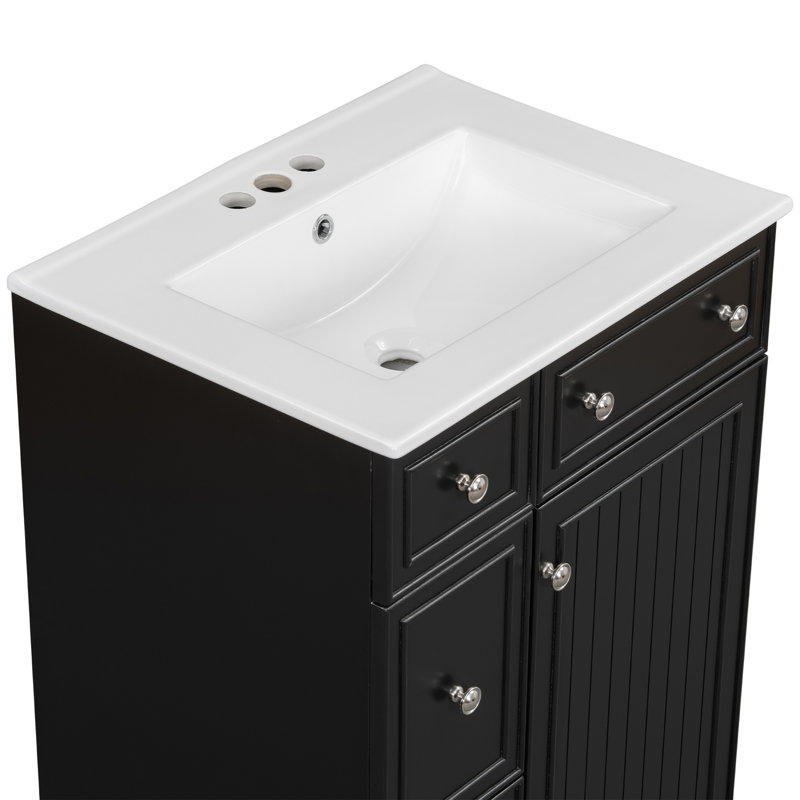Armoire de meuble-lavabo 24 po avec lavabo en céramique, 2 tiroirs, 1 porte, Noir