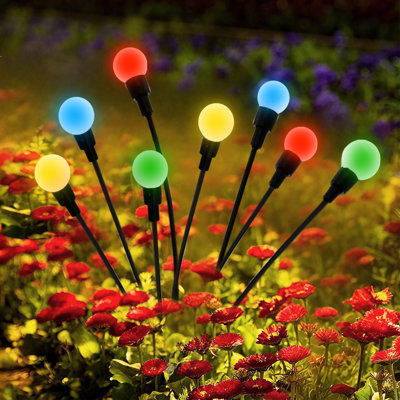 BAOKALER, paquet de 8 lumières solaires de jardin extérieures imperméables, 2 modes de lumières de luciole se balançant pour la décoration de jardin, cour, patio, sentier, fête, décoration de Noël, 96 lumières DEL multicolores