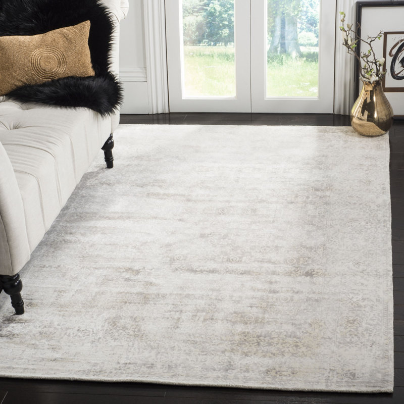 Tapis ivoire / argent en coton tissé à la main Mcelroy, Rectangle 6 pi x 9 pi