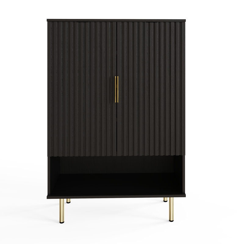 Tarel 15 Pair Shoe Storage Cabinet, Black/Gold