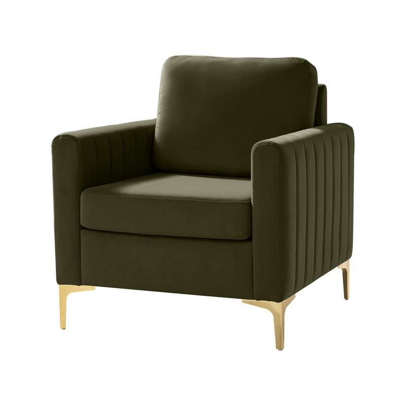 Fauteuil club capitonné en velours Cedarpoint, Moss