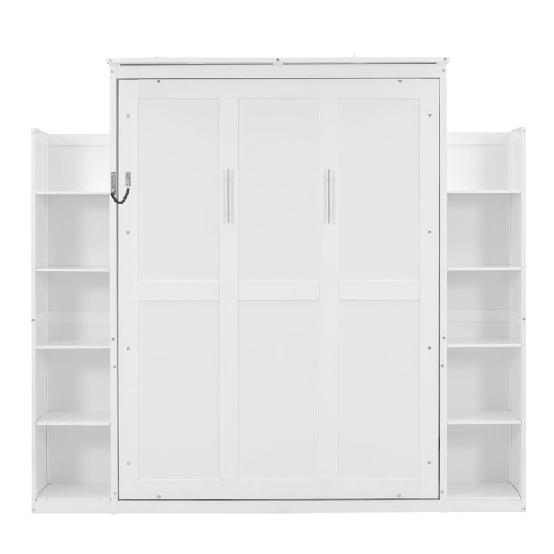 Full Size Murphy Bed Wall Bed with Shelves and LED Lights,White(OLD SKU:LP000694AAK-1), Blanc