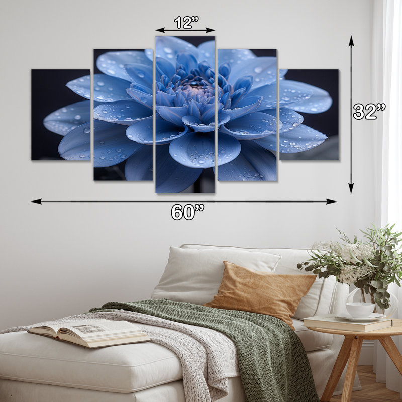 Monochromes noir et bleu Dahlia Bloom - ensemble d'art sur toile Dahlia
