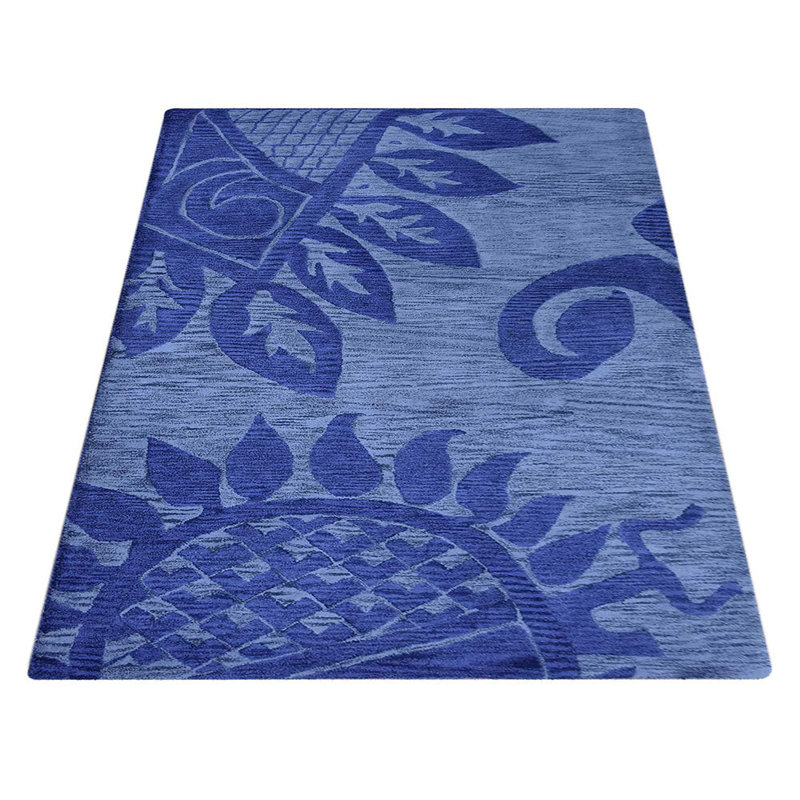 Tapis écologiques en laine touffetés à la main - rectangulaires, de couleur bleue, de conception moderne et contemporaine, tapis antidérapants faits à la main et épais pour le salon, la chambre à coucher