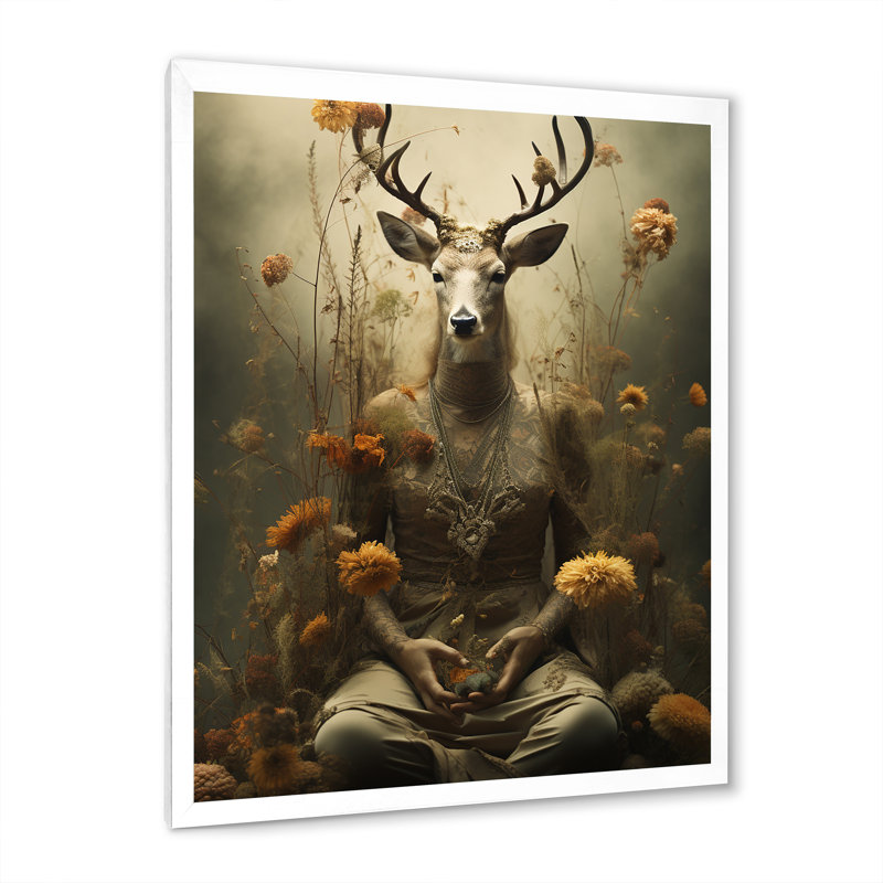 " Folk Religion Divine Connection II ", 32" H x 24" W x 1" D, White Picture Framed