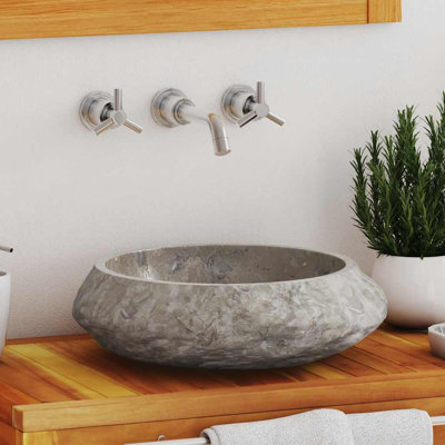 Lavabo pour salle de bain, forme et couleur naturellement variées, noir, 15,7 po x 4,7 po, rond en marbre