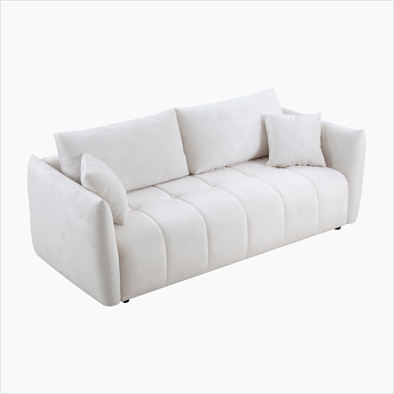 Vicente 85'' Modern Fabric Upholstered 3-Seater Sofa, Beige Fabric