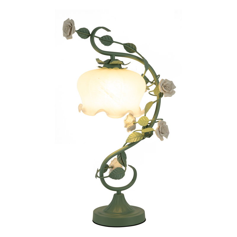 20" Ceramic Rose Table Lamp With Switch