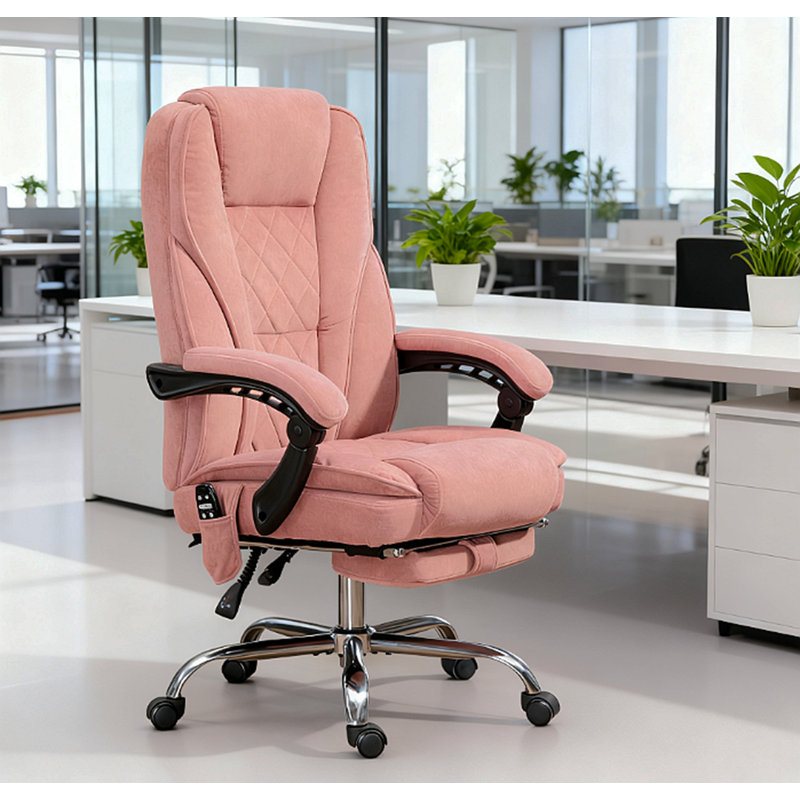 Heated Reclining Massage Office Chair With Adjustable Height And Footrest, Pink, Pink
