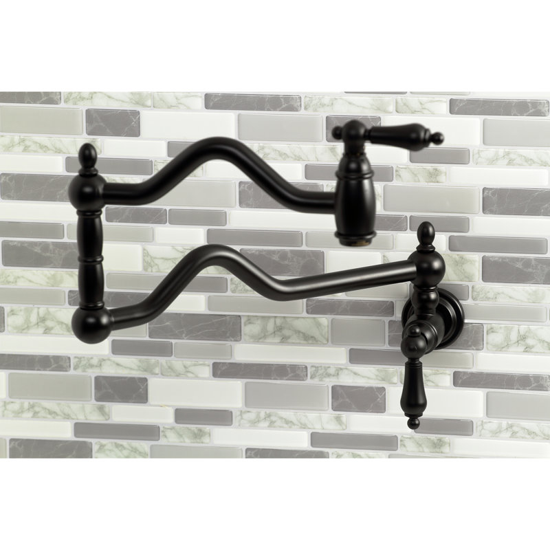 Kingston Brass Heritage Two-Handle 1-Hole Wall Mount Pot Filler Faucet, Matte Black