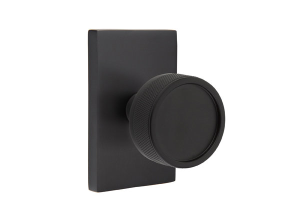 Ensemble de boutons Emtek Select avec rosette rectangulaire moderne, tige conique et bouton moleté, Dos plat, Passage
