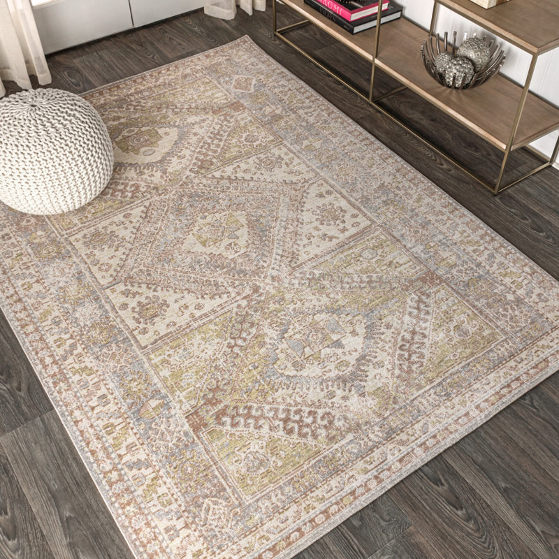 Tapis gris avec médaillon géométrique décoratif Peregrine, Rectangle 4pi x 6 pi