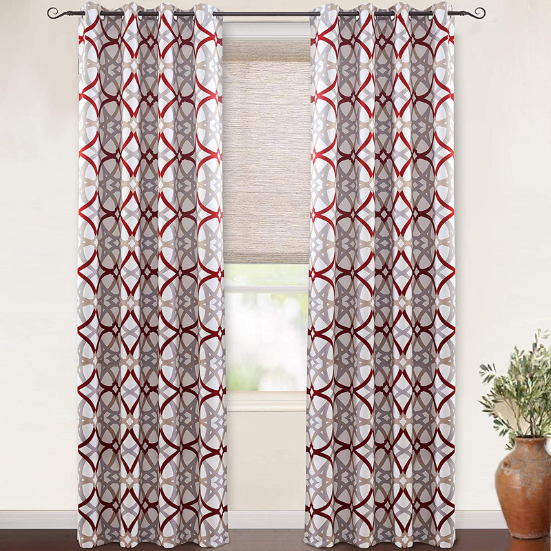 Rideaux occultant géométrique Hamble, Rouge / Gris, L 52 po x L 102 po