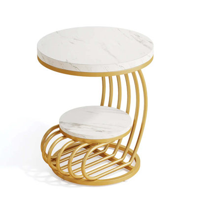 Round Side Table With Two-Tier Shelf Storage, Stylish End Table And Bedside Nightstand For Modern Living Spaces.