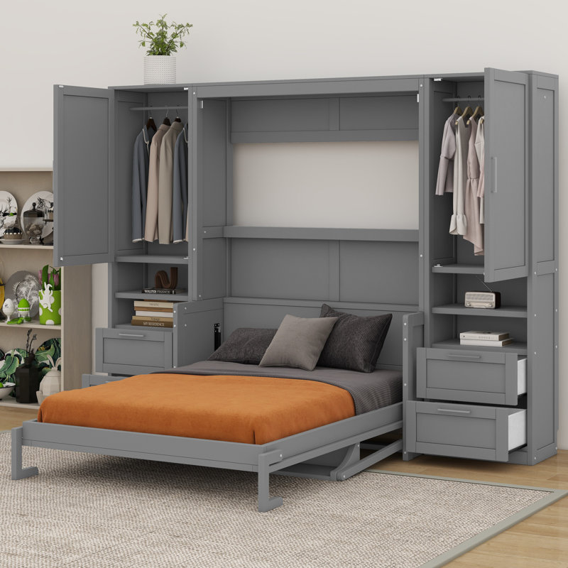 Lit escamotable avec placard Murphy, Gris