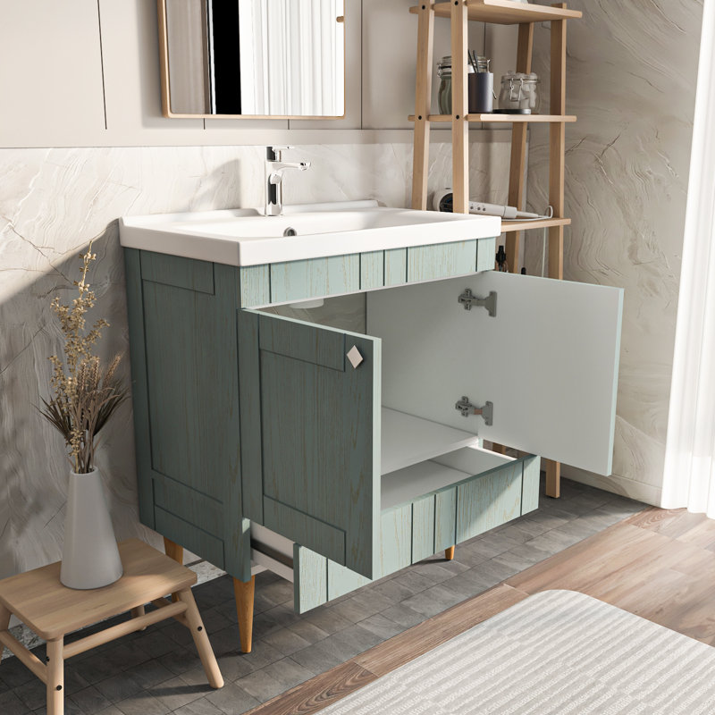 Meuble-lavabo avec lavabo en céramique Sara, Vert mer, 31"