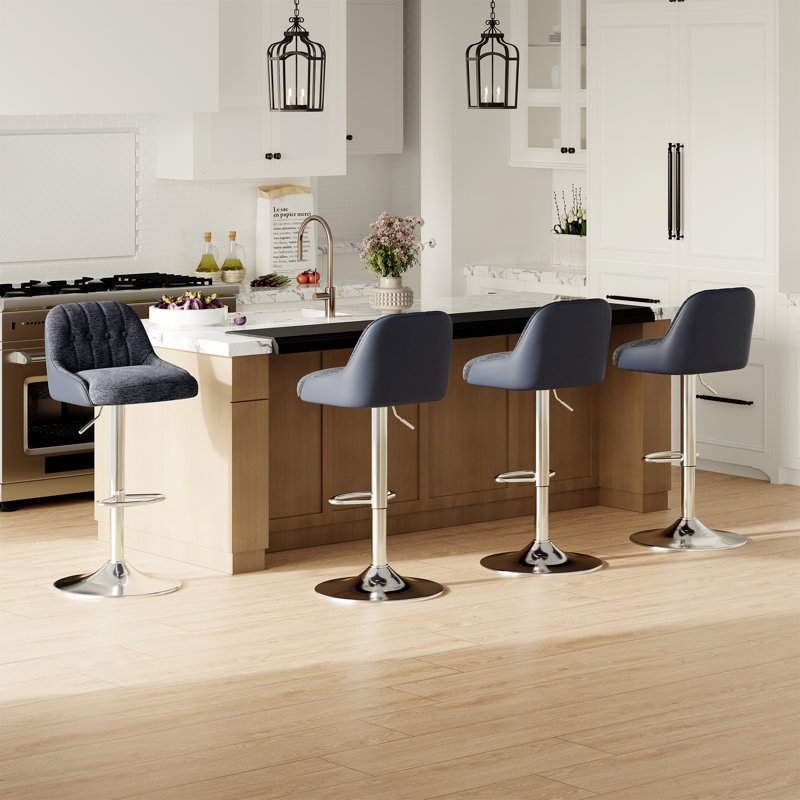 Tabourets de bar pivotants réglables améliorés - Tabourets de comptoir rembourrés en similicuir et en tissu avec base chromée pour îlot de cuisine, bar