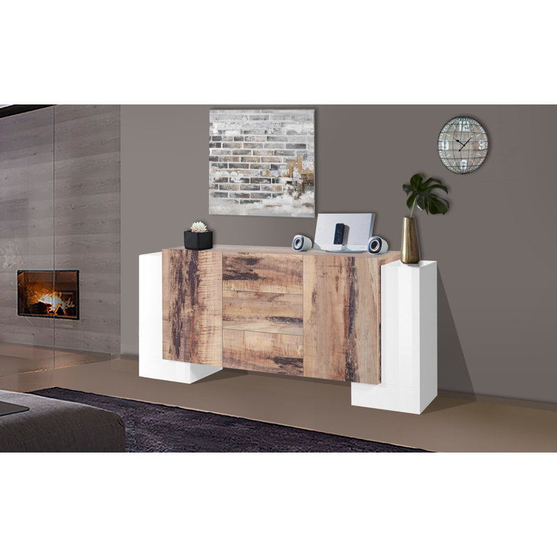 Nicholson 210 Cm Wide 3 Drawer Sideboard, White/Brown