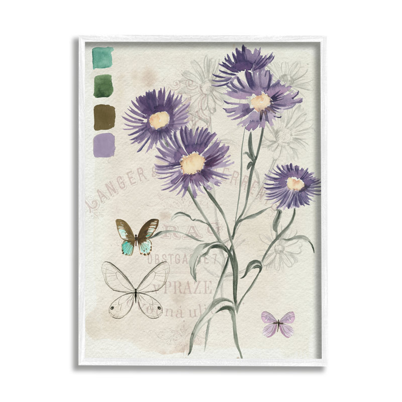 Pochoir à fleurs sauvages, H 24 po x l 24 po x P 1,5 po, Giclée encadrée blanc bord de mer