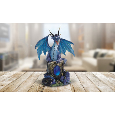 6"H Blue Dragon with Blue Gem Figurine