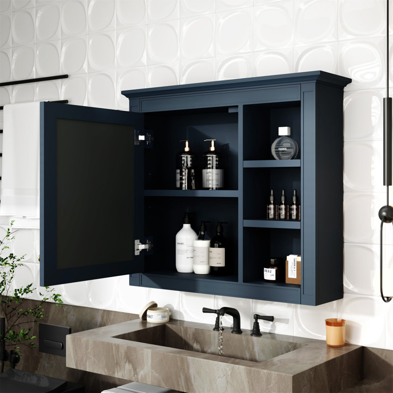 Armoire à pharmacie 30 po x 28 po, armoire de rangement murale pour salle de bain, armoire murale moderne avec miroir, armoire à pharmacie, armoire à miroir avec 3 tablettes ouvertes