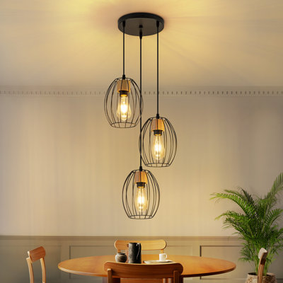 3-Light Black Oval Kitchen Island Pendant