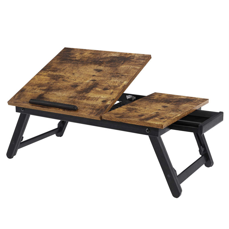 Laptop Desk For Bed Or Sofa With Tilting Top, Breakfast Serving Tray With Folding Legs, Rustic Brown