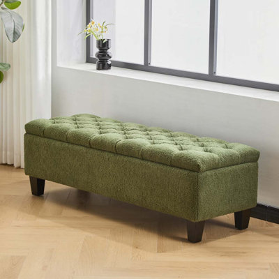 Banc rembourré avec pieds en bois d'hévéa Boucle