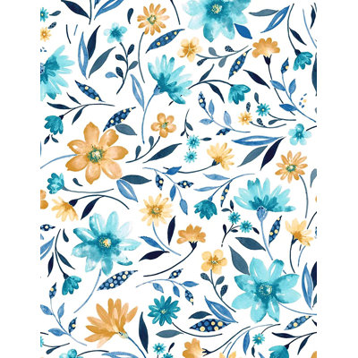 Botanical Round Tovers For The Home Deluxe Elastic Edged Flannel Backed Vinyl Fitted Table Cover - Floating Floral Pattern - Small Round - Fits Tables Up To 40" - 44" Diameterblecloth