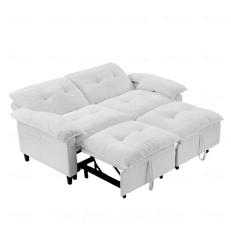 Canapé-lit convertible en velours avec matelas dépliable, Velvet-White