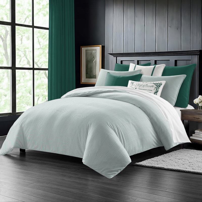 Jaxon Stripe Cotton Reversible Coverlet Set, Cal.King Coverlet/Bedspread + 2 King Shams, Evergreen