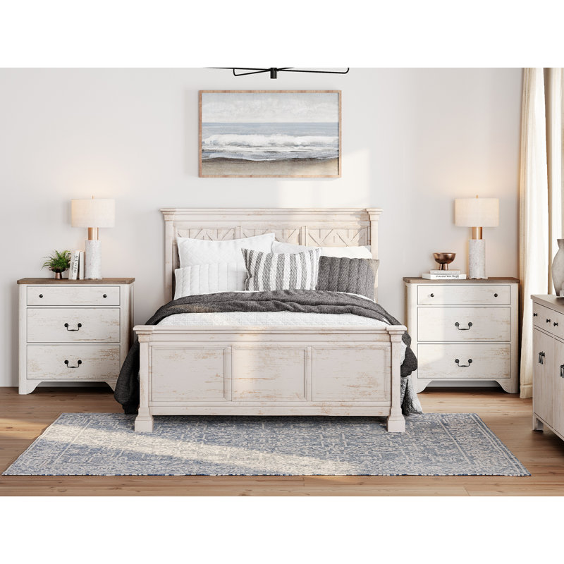 Ensemble de 2 tables de bout avec 3 tiroirs Haikey, Blanc, Blanc