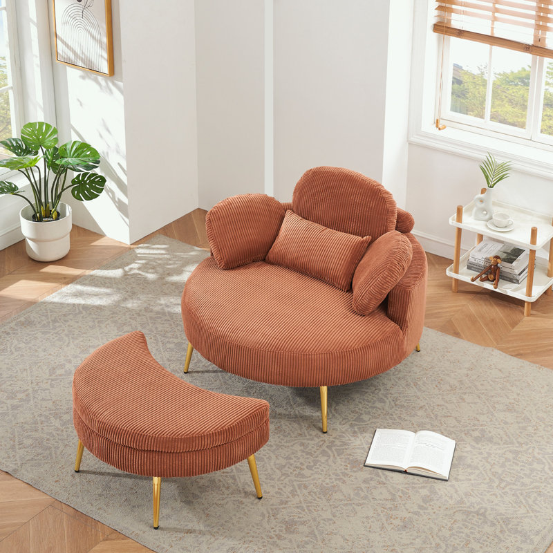 Fauteuils d'appoint en velours côtelé avec repose-pieds, Orange