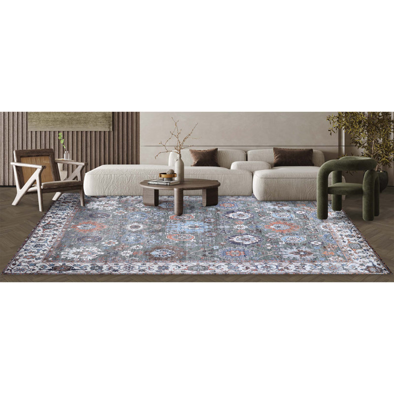 Tapis oriental rectangulaire en viscose noué à la main orange / bleu / ivoire, Rectangle 8 pi x 10 pi