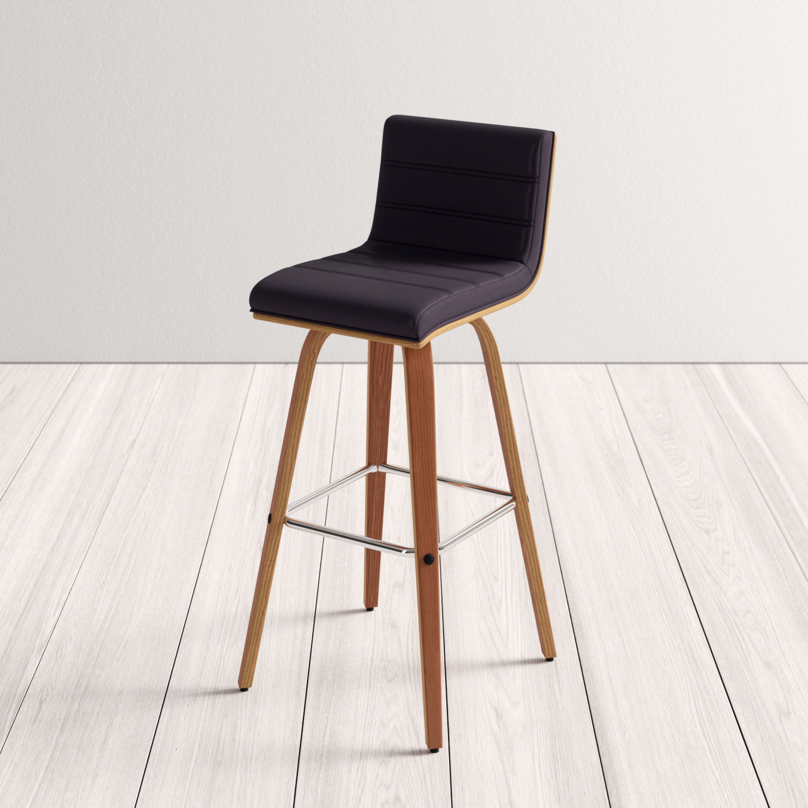 Biance Swivel Bar and Counter Stool, Walnut, Black Performance Faux Leather, Counter Stool (26" Seat Height)