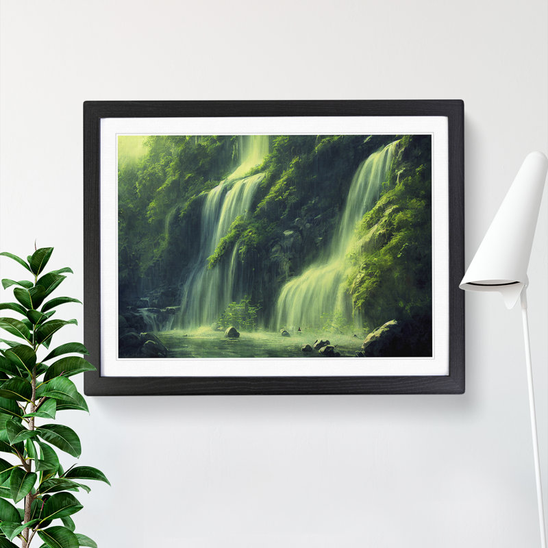 Endearing Waterfall - Single Picture Frame Print, Black Framed, 46cm H x 64cm W x 2cm D