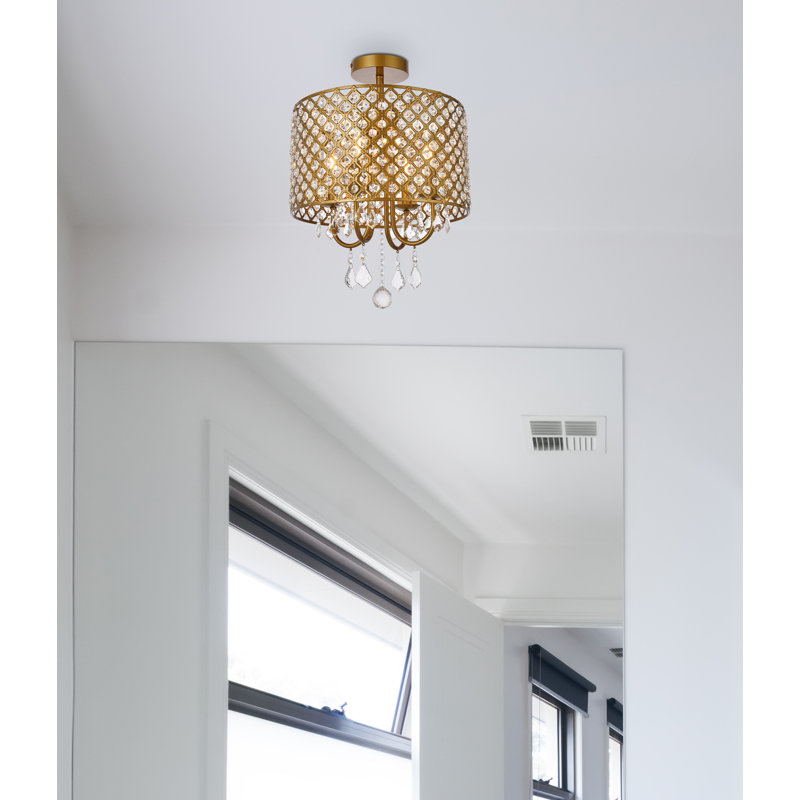 Dusin Semi Flush Mount, Brass, Brass/Clear, 19" H x 14" W x 14" D