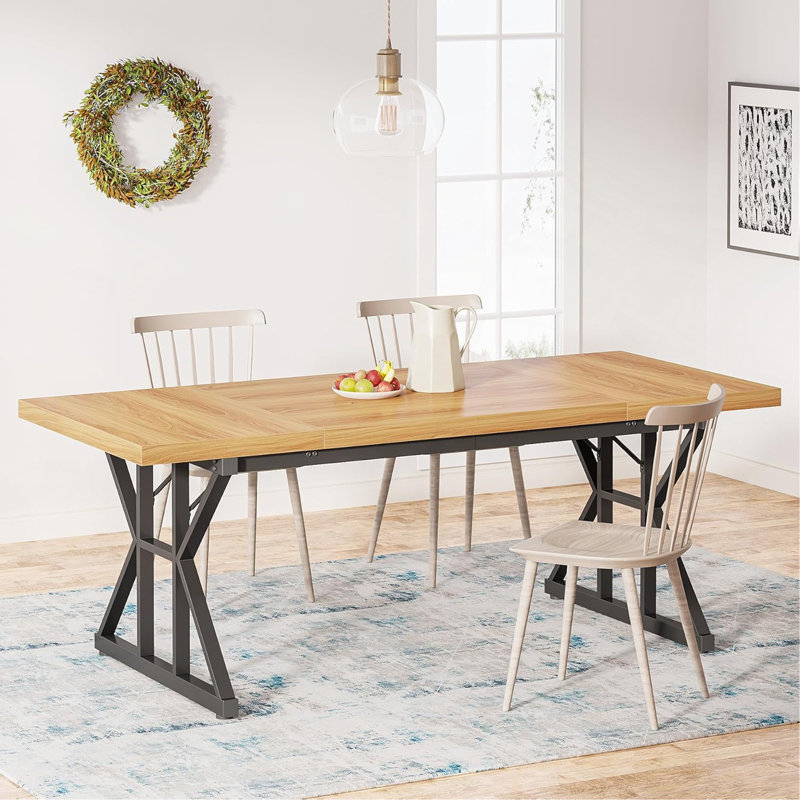 Table de salle à manger Taneja, H 29,52 po x L 70,86 po x l 31,49 po, Natural/Black