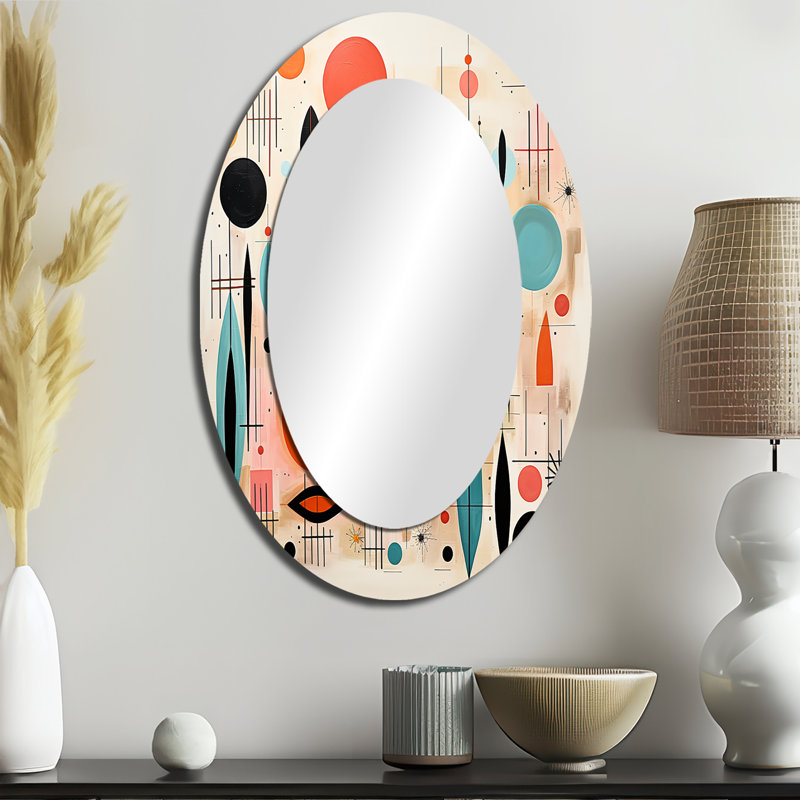 Miroir décoratif ovale rose sur bleu Mid Century Whimsical Wonders IV - Abstract, 36 po x 24 po