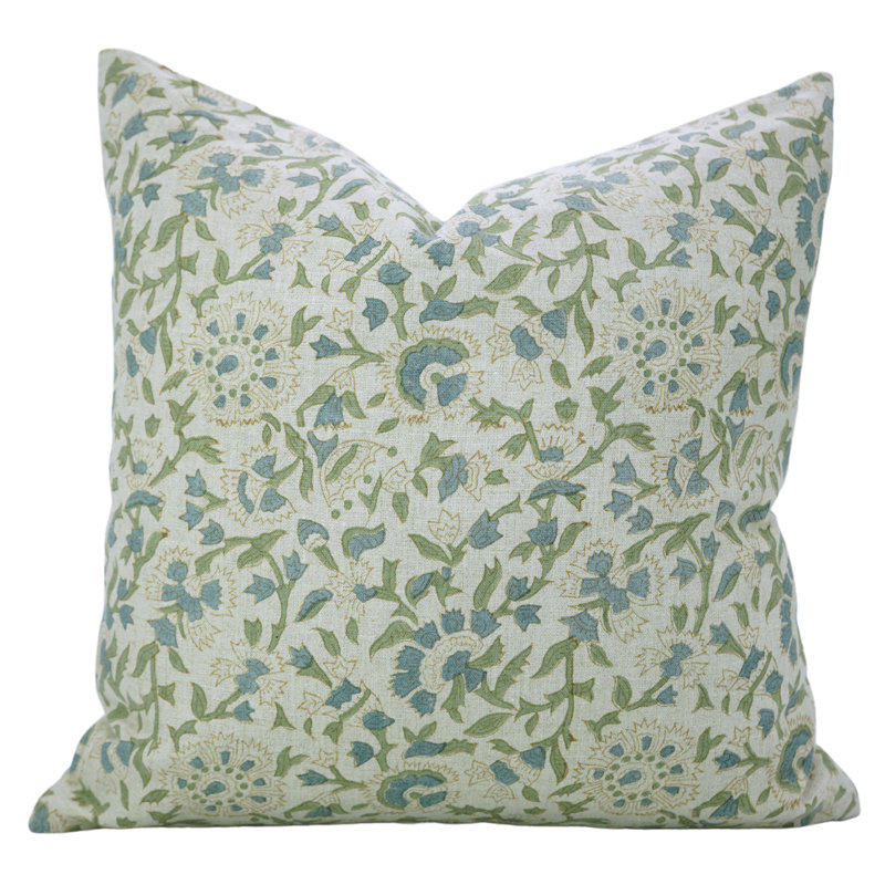 Housse de coussin imprimée à la main Fab divine - Décoration canapé et canapé, Pushplata, bleu turquoise