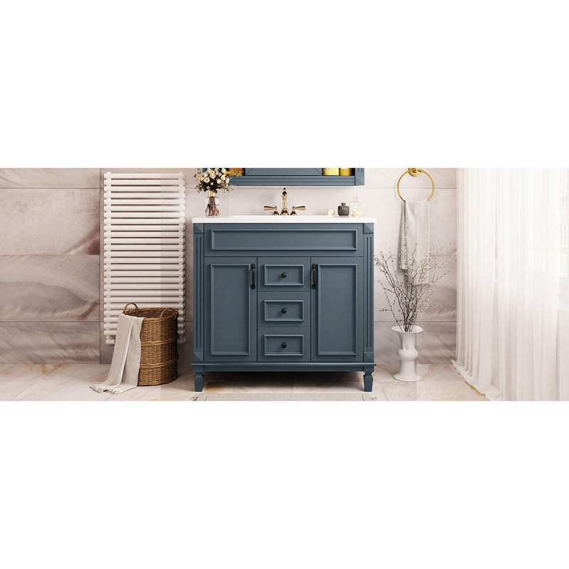 Bathroom Vanity With Sink 36'' - Blue, Frame, Concealed Storage Functional Design