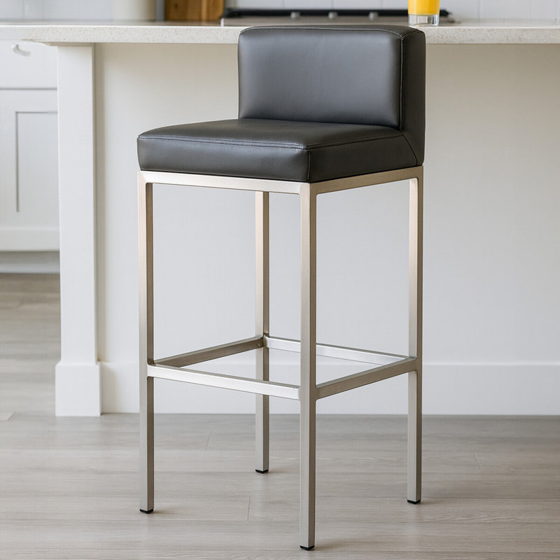 Madeline Upholstered Counter Stool with Metal Frame, Silver, Grey