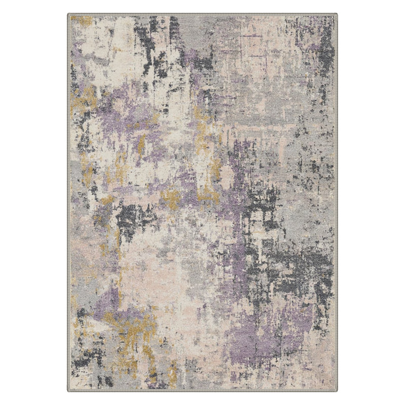 Art Abstract Painterly Strokes Machine Washable Misty Lavender Indoor Area Rug With Non-Slip Backing, Rectangle 6' x 9'