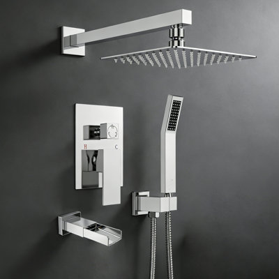 12 Inches All Metal Bathtub Faucet Set Shower System With Tub Spout, Modern Valve And Trim Kit