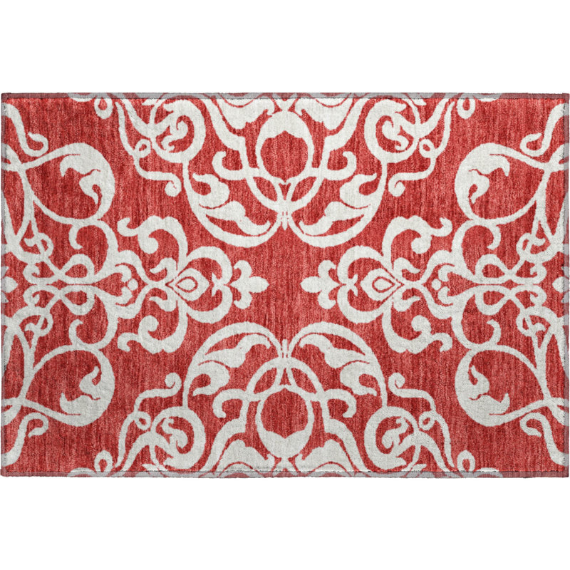 Premium Machine Washable Prisco Red Rug, Rectangle 1'8" x 2'6"